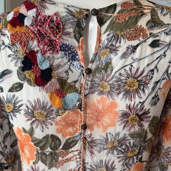 Anthropologie Meadow Rue Espalier Sheer Floral Embroidered Tunic Dress Size XS - Picture 10 of 14